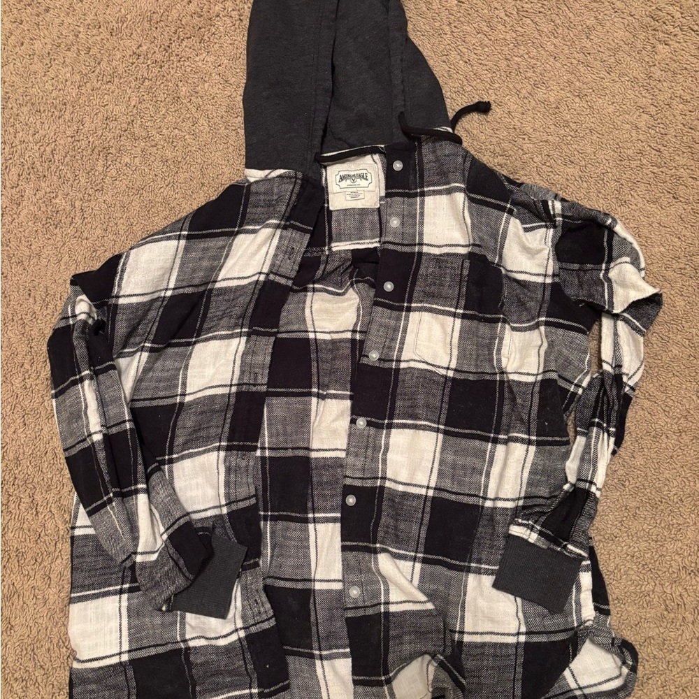 Black and White Plaid Shirt with Hood